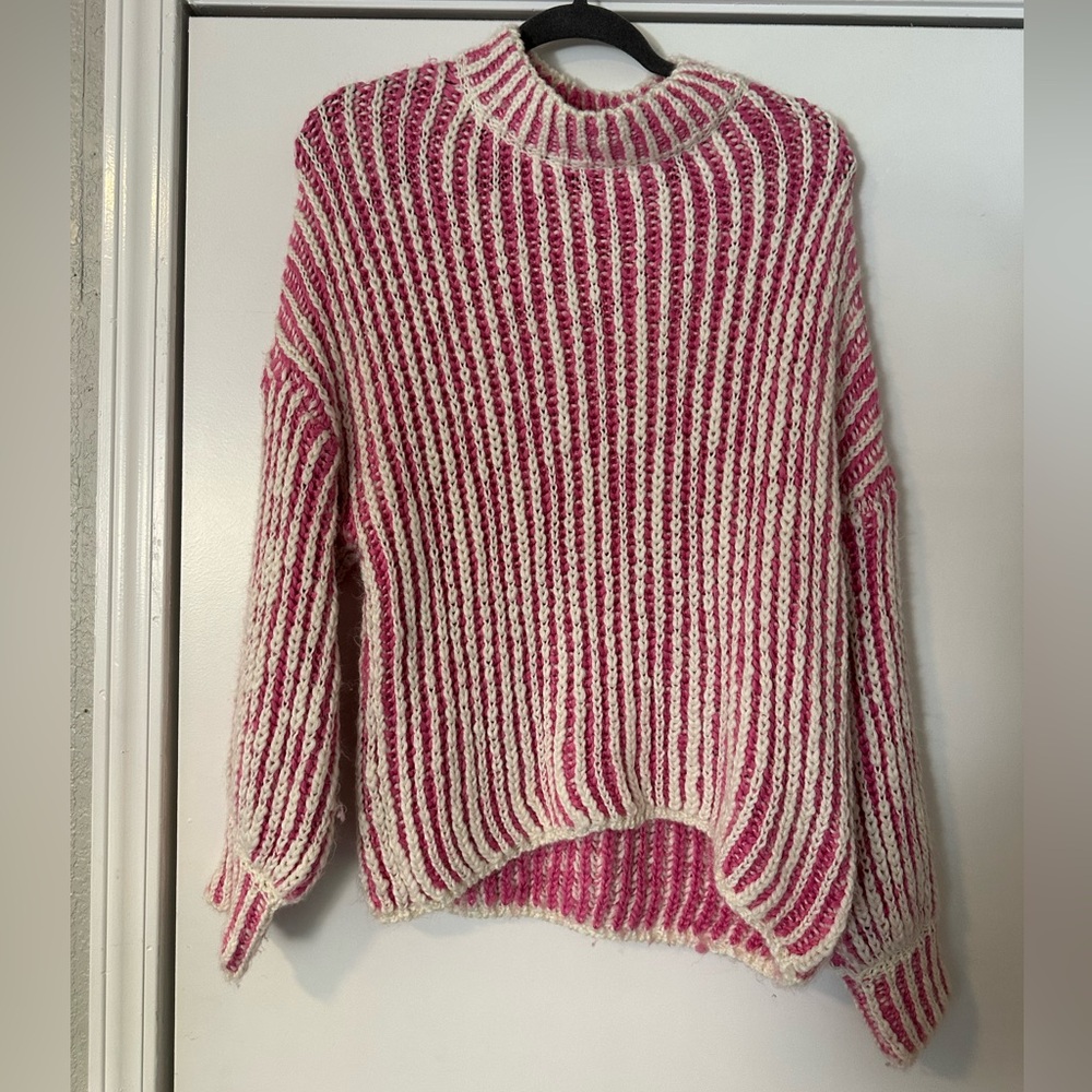 Pink and White Knit Oversize Sweater